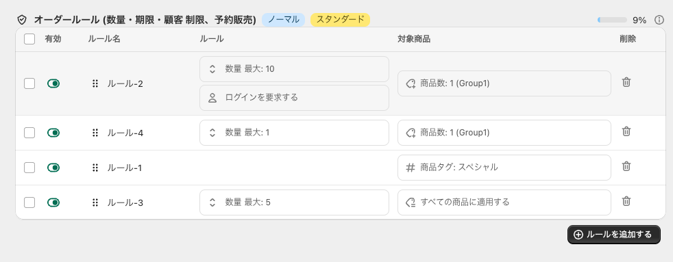 商品や顧客タグによるルールの選択方法